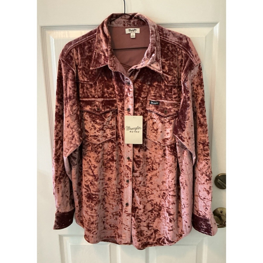 Wrangler Retro Women's L Mauve Crushed Velvet Shacket Lined Western Shirt Jacket